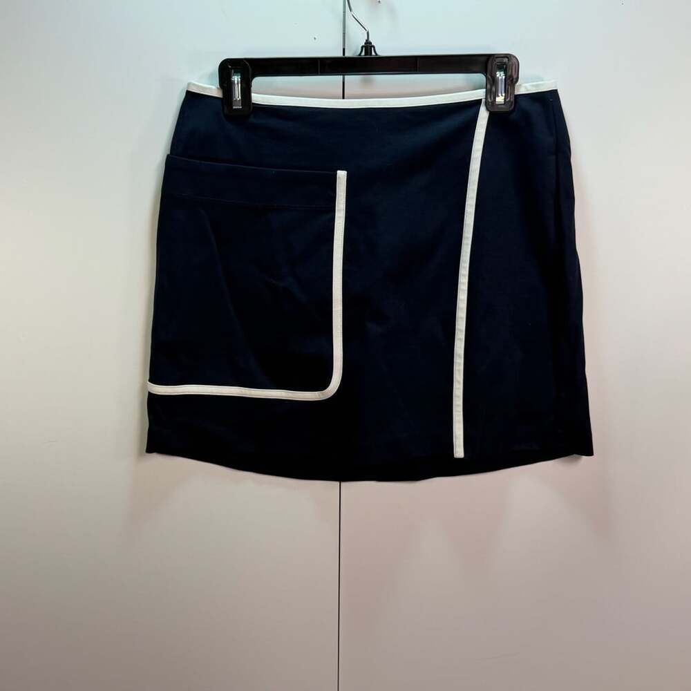 Cabi Skirt Size 2 Navy Blue White Trim Wrap Style